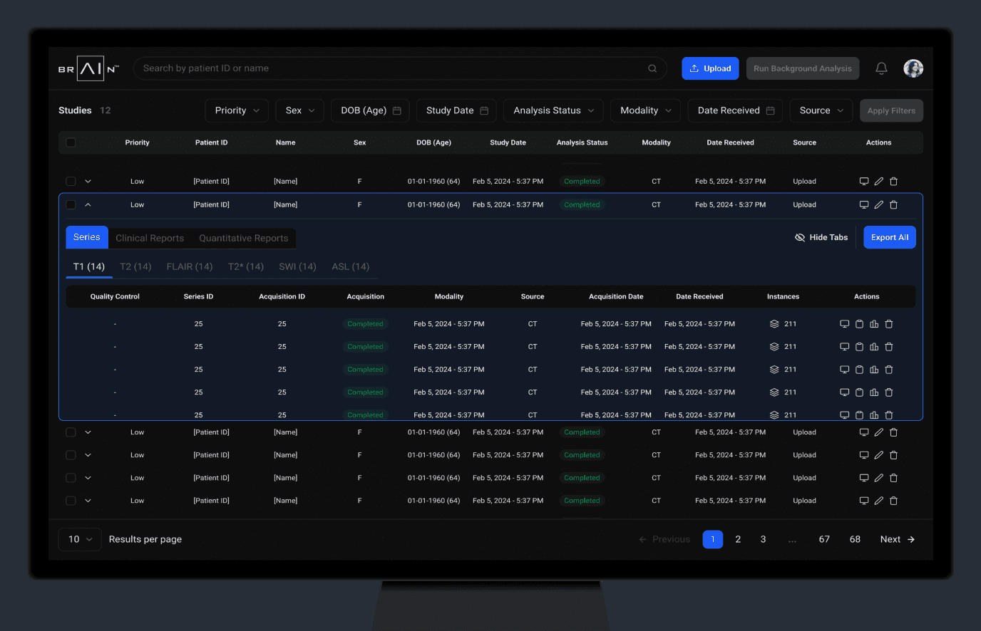 Application interface with analysis table